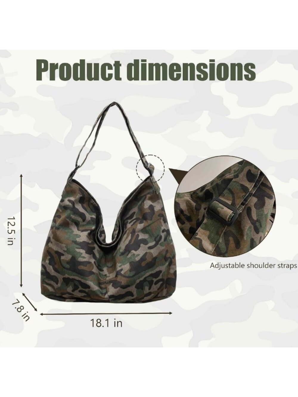 Stylish Camo Crossbody Bag for Women & Men, Large Canvas Hobo Tote, Vintage - Picture 4 of 9